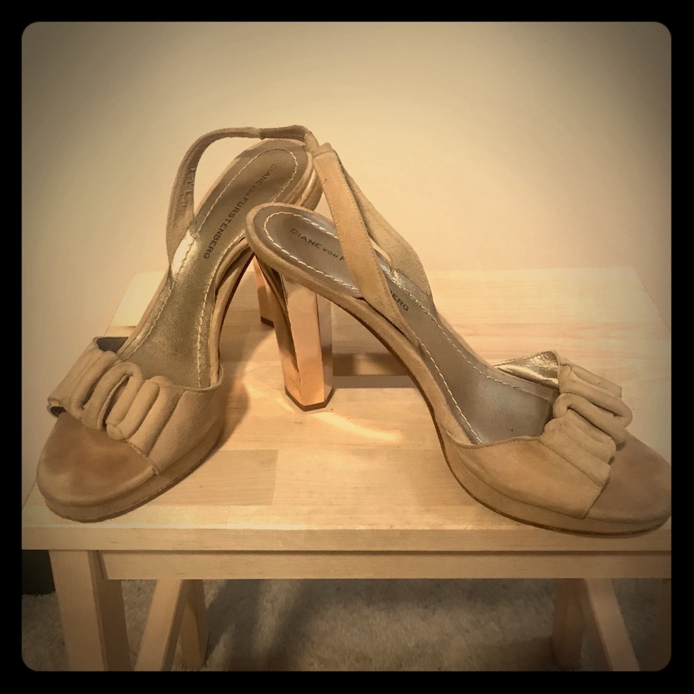 Diane Von Furstenberg suede and rose gold heels